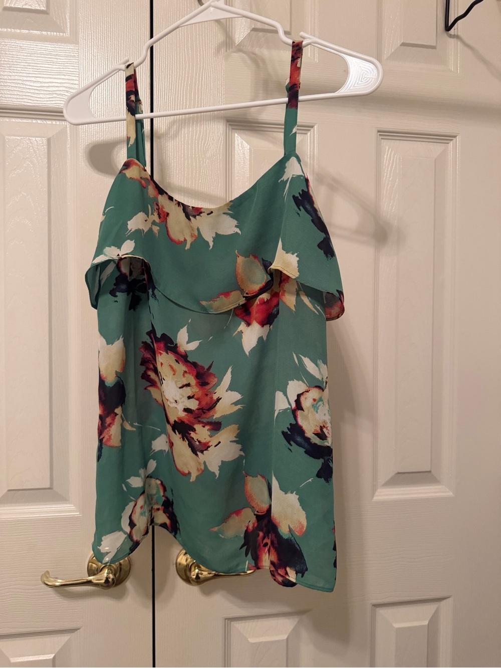 CAbi Teal Floral Ruffle Camisole